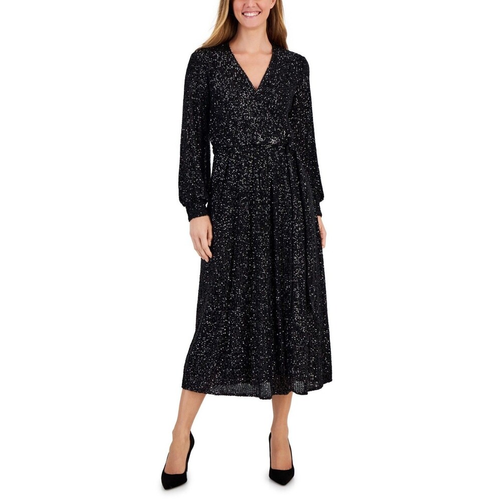 Anne Klein Women's Sequin Surplice-Neck  Midi Dress Size 10 $149